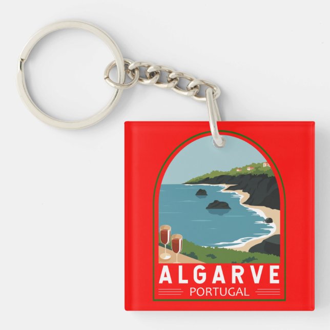 Algarve Portugal Retro Travel Art Vintage Keychain (Front)