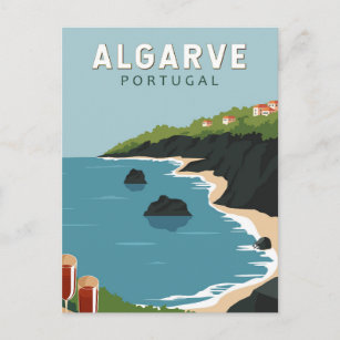 Algarve Portugal Retro Travel Art Vintage Postcard