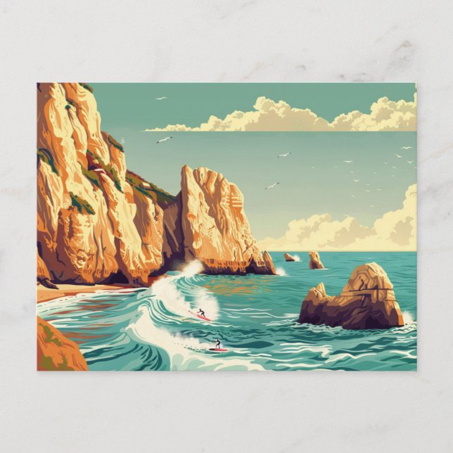 Algarve, Portugal Surf Vintage Travel  Postcard (Front)
