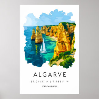 Algarve Watercolor Vintage Travel Poster Ski