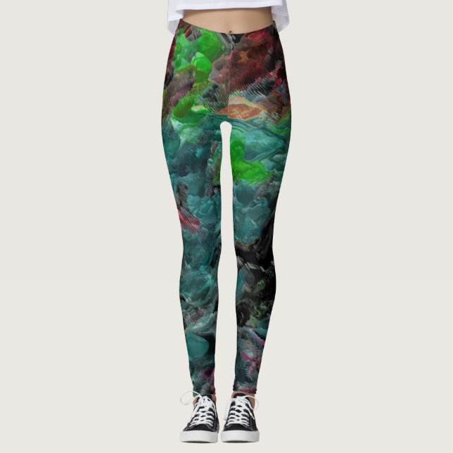 Algas ou corais do mar com efeito onda leggings (Front)