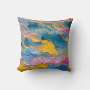 “Algeciras” Blue Pink Sand Waves Throw Pillow