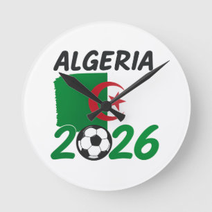 Algeria 2026 Soccer Fan Design with Crescent Star Round Clock