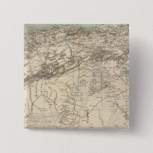 Algeria Atlas Map 2 Inch Square Button (Front)