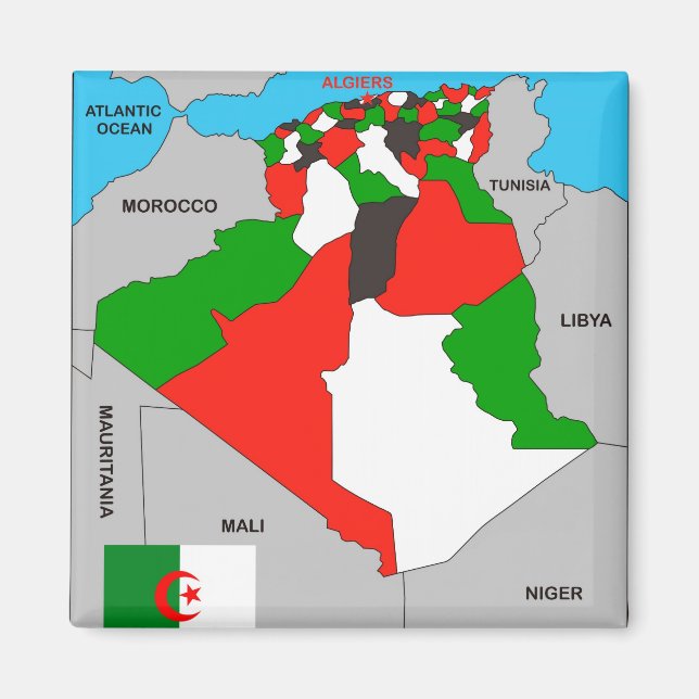 algeria country political map flag magnet (Front)