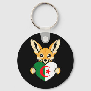 Algeria Fennec Fox Heart Flag Graphic For Men Keychain