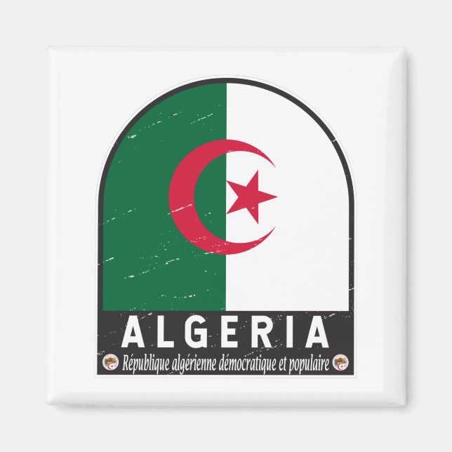 Algeria Flag Emblem Distressed Vintage Magnet (Front)