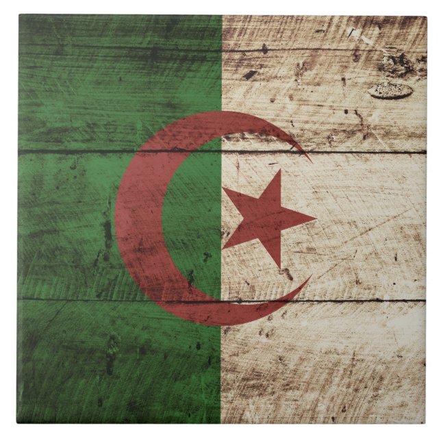 Algeria Flag on Old Wood Grain Tile (Front)