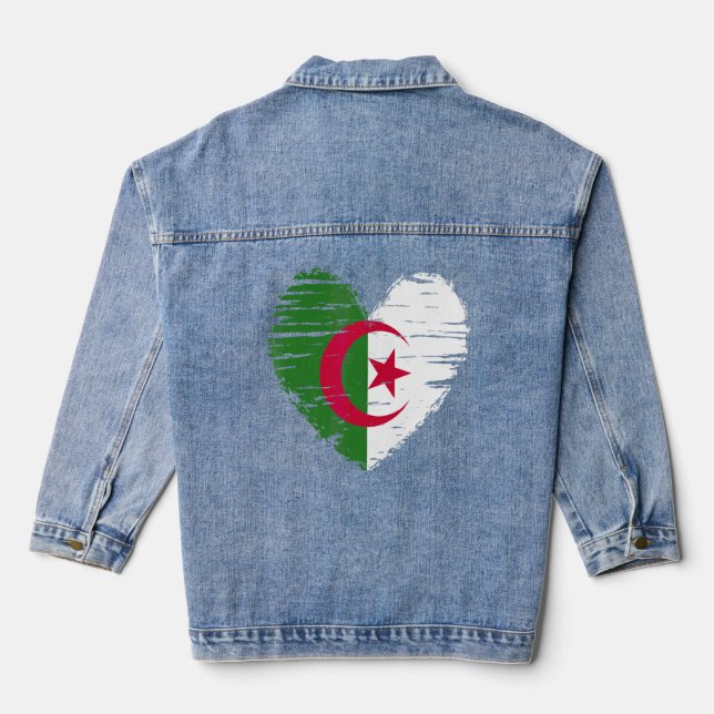 Algeria Heart Algerian Flag Algerian Pride  Denim Jacket (Back)
