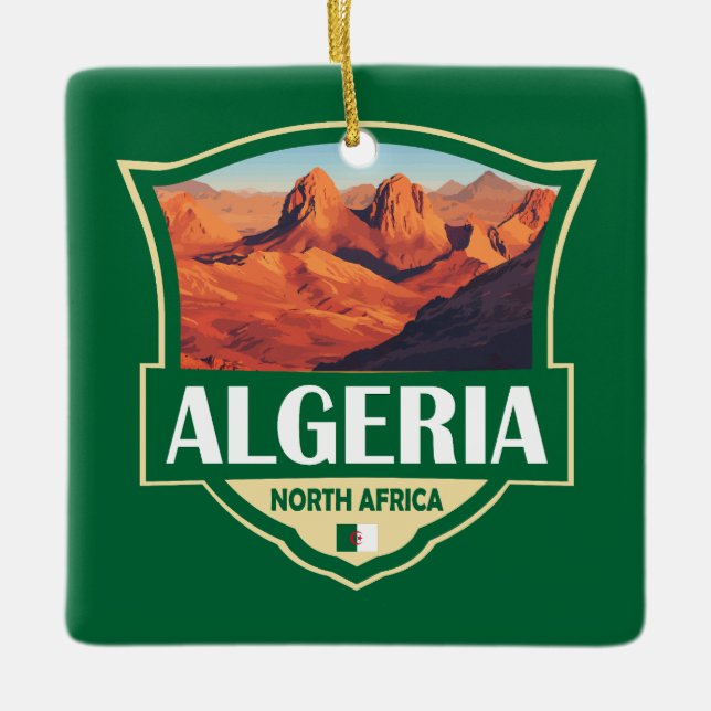Algeria Illustration Retro Badge Ceramic Ornament (Front)