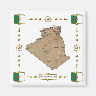 Algeria Map + Flags Magnet