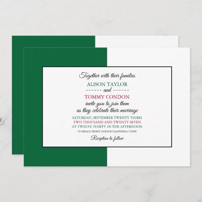 Algerian Flag, Flag of Algeria Wedding Invitation (Front/Back)