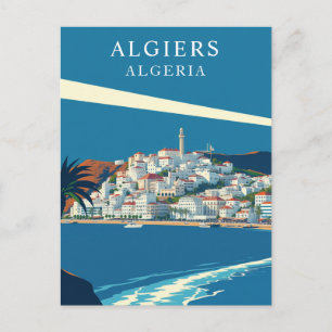 Algiers, Algeria Retro Travel Art Postcard