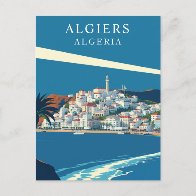 Algiers, Algeria Retro Travel Art Postcard (Front)