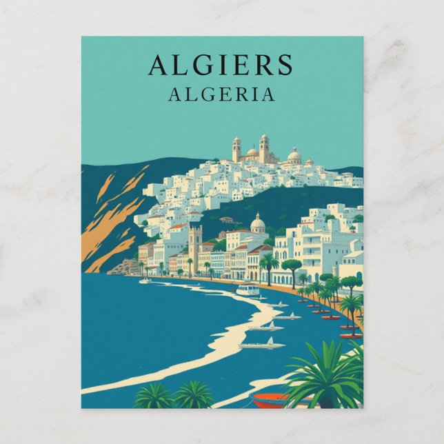 Algiers, Algeria Vintage Travel Art Postcard (Front)