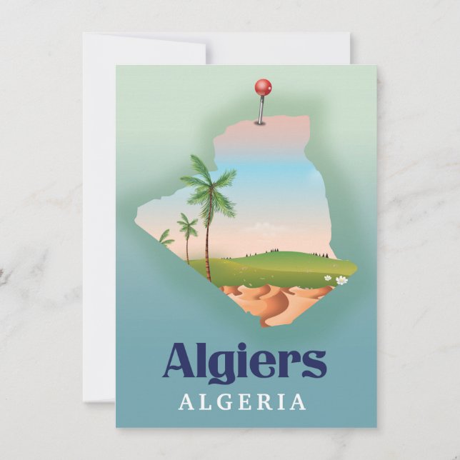 Algiers Algerian Map travel poster Invitation (Back)