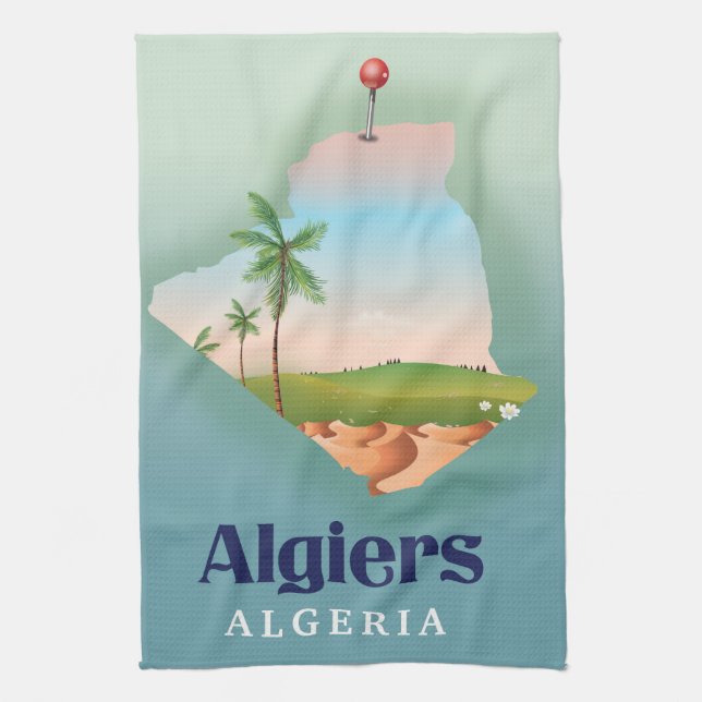 Algiers Algerian Map travel poster Kitchen Towel (Vertical)