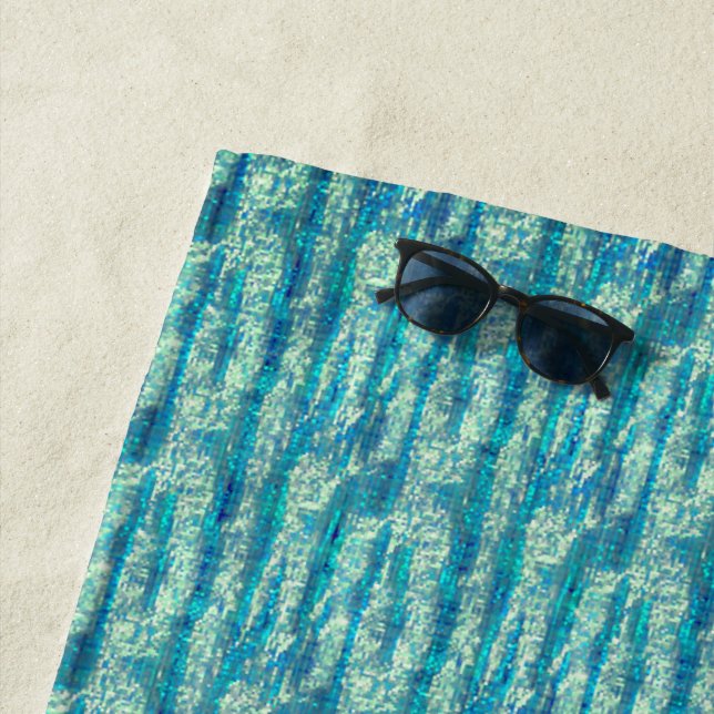 Algodão semi pixelado num mix de ciano e turquesa beach towel (In Situ)