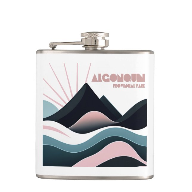 Algonquin Provincial Park Coloured Hills Hip Flask (Front)