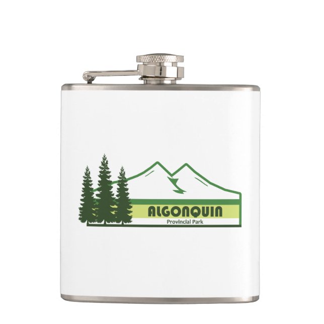 Algonquin Provincial Park Green Stripes Hip Flask (Front)