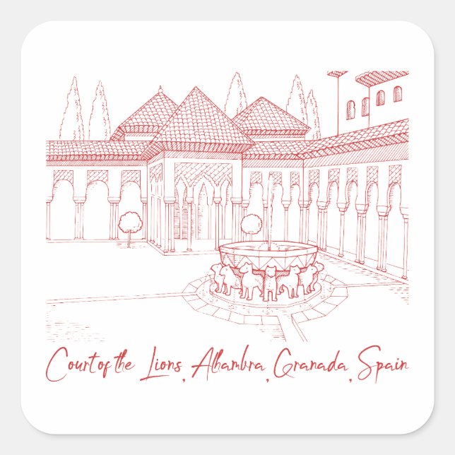 Alhambra Court of the Lions 2 Square Sticker (Front)