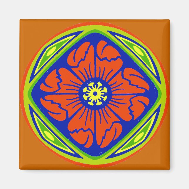 Alhambra Flower Tile Circle Magnet (Front)