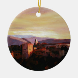Alhambra Granada Spain with snow covered Mountains Ceramic Ornament