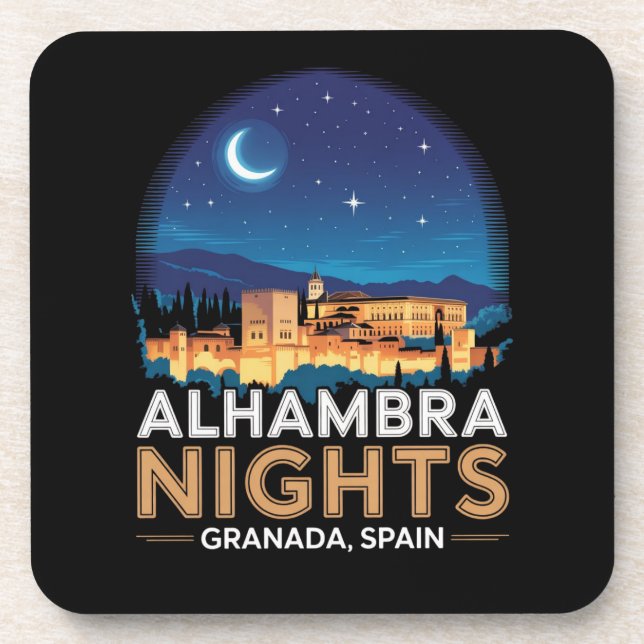 Alhambra Nights- Granada Spain Travel Art Coaster (Front)