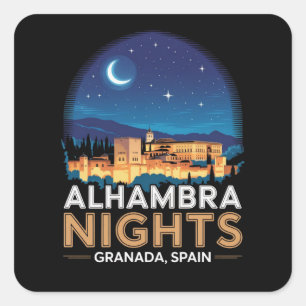 Alhambra Nights- Granada Spain Travel Art Square Sticker