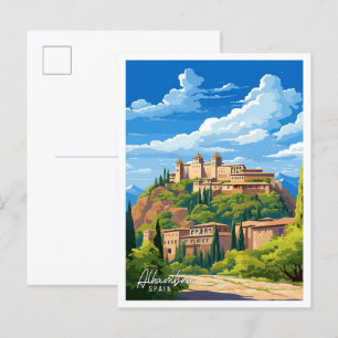 Alhambra Spain Art vintage travel illustration Postcard