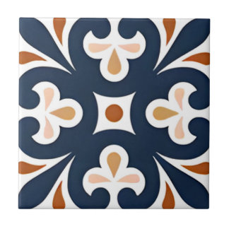 Alhambra tiles blue orange flower pattern