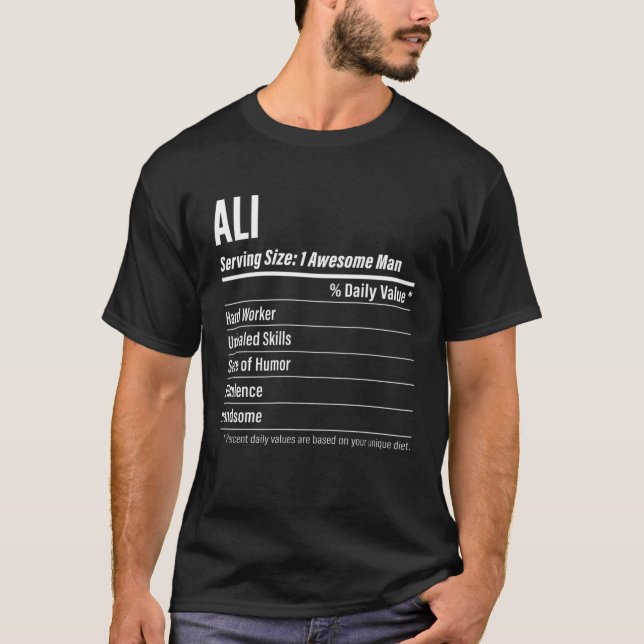 Ali  Nutritional Facts Serving Size Calories T-Shirt (Front)