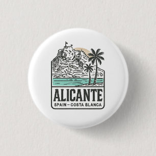 Alicante Sketch Santa Bárbara Castle Costa Blanca 1 Inch Round Button