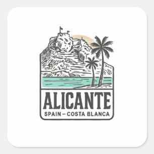 Alicante Sketch Santa Bárbara Castle Costa Blanca  Square Sticker