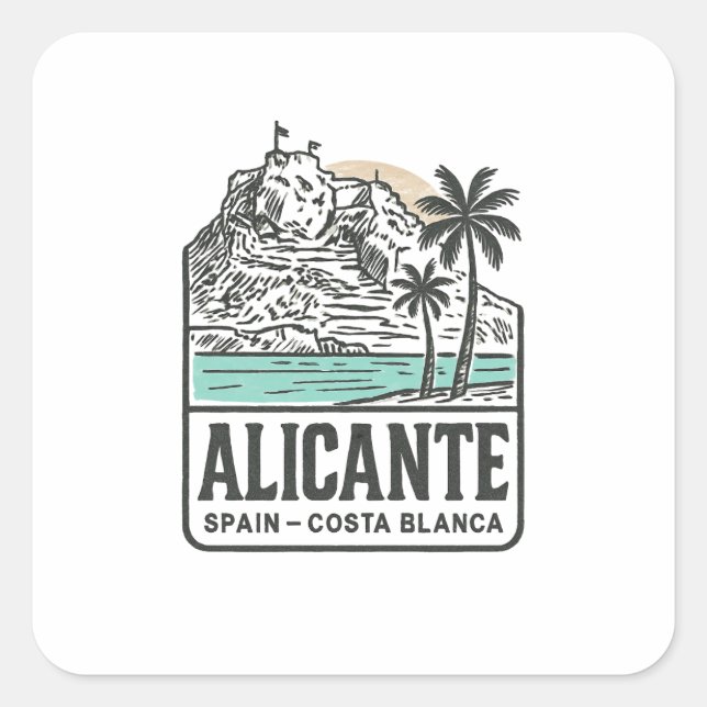 Alicante Sketch Santa Bárbara Castle Costa Blanca  Square Sticker (Front)