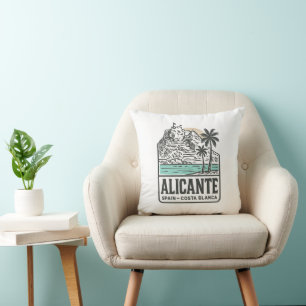 Alicante Sketch Santa Bárbara Castle Costa Blanca Throw Pillow
