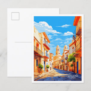 Alicante Spain Art Vintage Travel Illustration Postcard