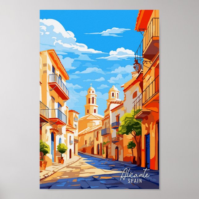 Alicante Spain Art Vintage Travel Illustration Poster (Front)
