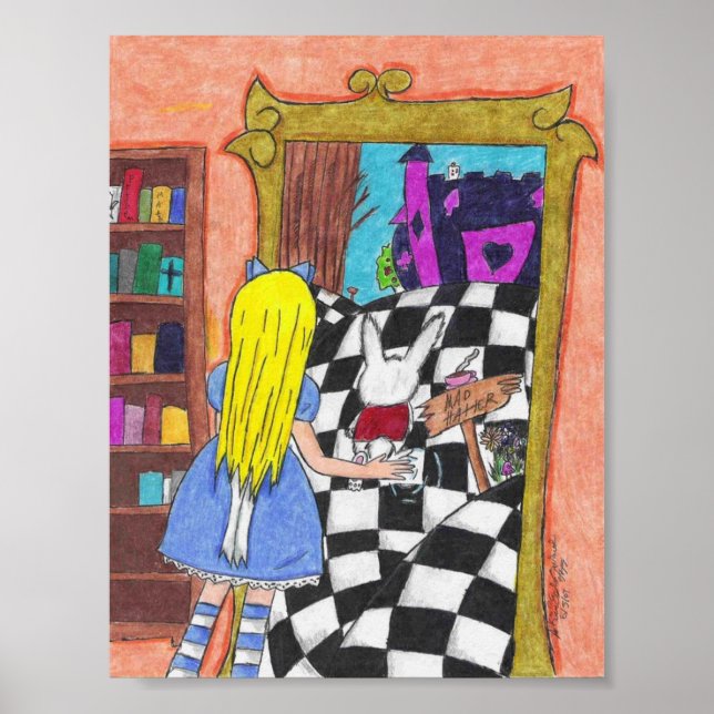 Alice à travers la recherche d'une affiche en verr (Devant)