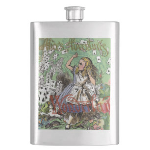 alice adventure cards wonderland hatter rabbit  hip flask