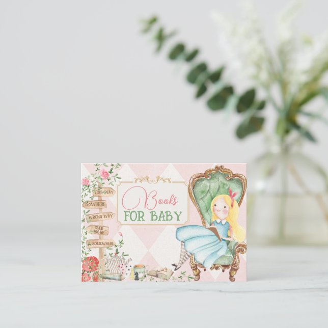 Alice Adventure in Woderland Baby Shower Tea Books Enclosure Card (Standing Front)