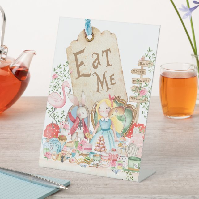 Alice Adventures in Woderland Birthday Tea Eat Me Pedestal Sign (In SItu)