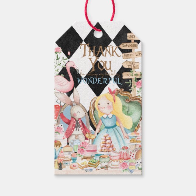 Alice Adventures in Woderland Birthday Tea Party Gift Tags (Front)
