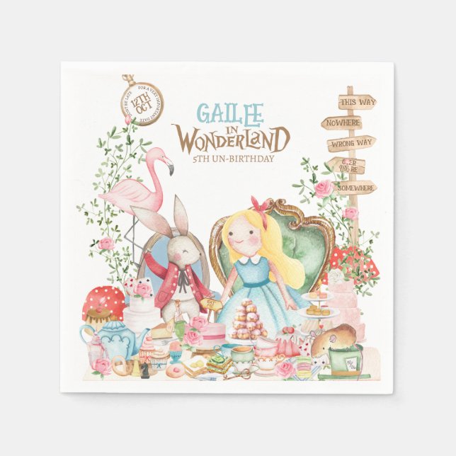 Alice Adventures in Woderland Birthday Tea Party Napkin (Front)