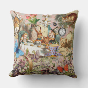 Alice Adventures in Wonderland Tea Party Art Outdoor Pillow