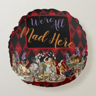 Alice Adventures with Wonderland Mad Cheshire Cat Round Pillow