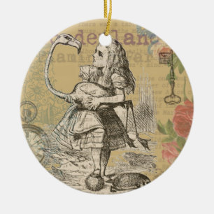 Alice Adventures Wonderland Flamingo Classic Ceramic Ornament
