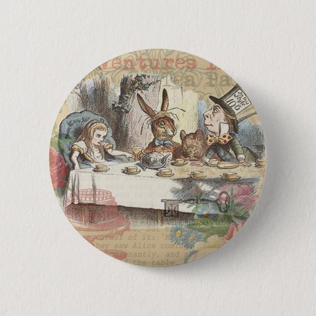 Alice Adventures Wonderland Mad Tea Party Art 2 Inch Round Button (Front)