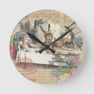 Alice Adventures Wonderland Mad Tea Party Art Round Clock