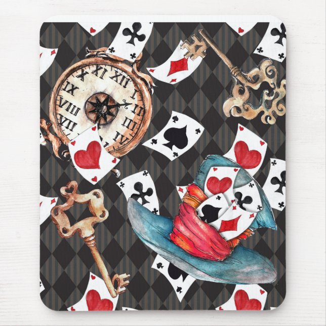 Alice an Wonderland Mousepad with Clock, Key Cards (Front)